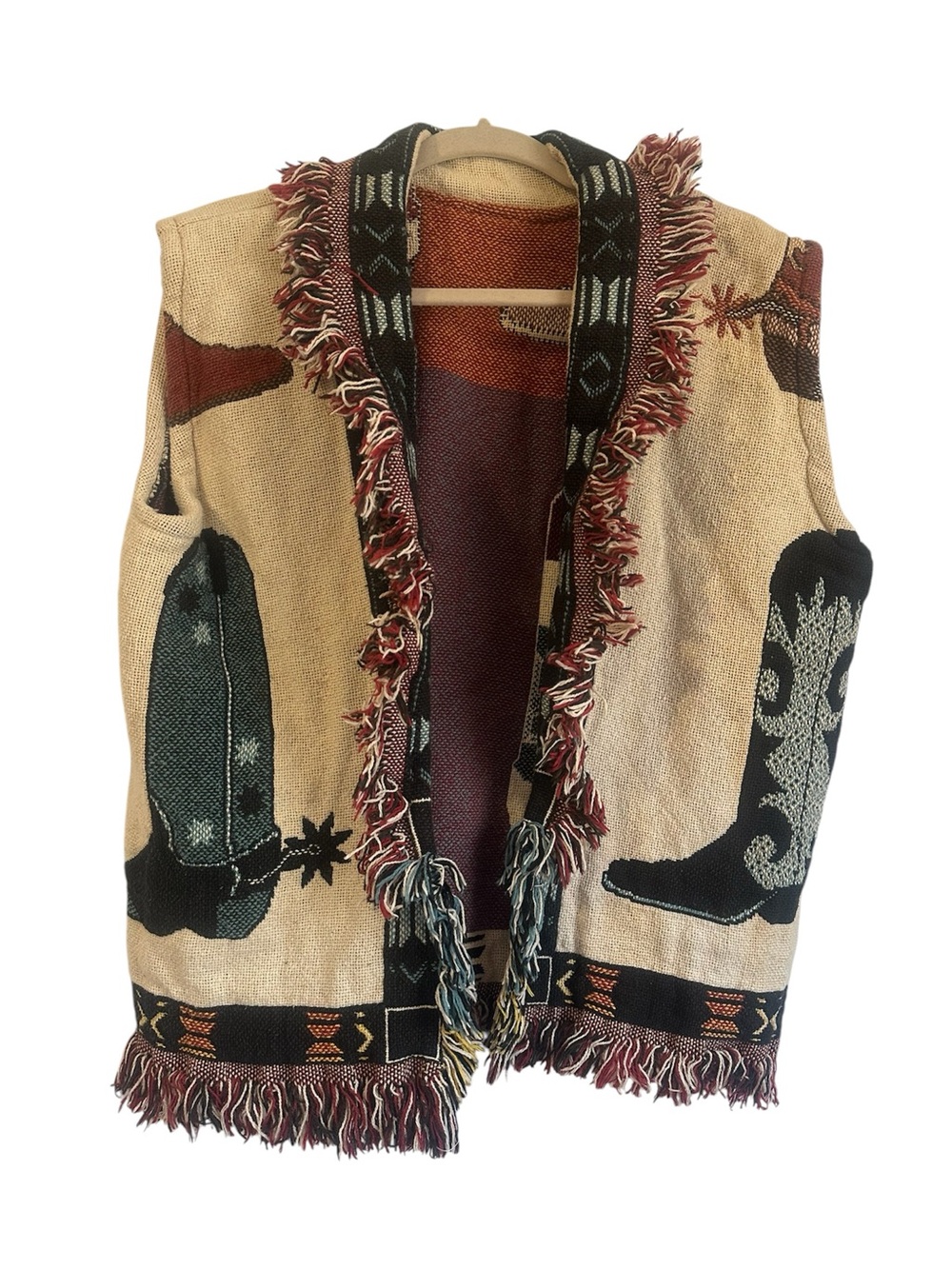 Vintage 90s Tapestry western fringe vest